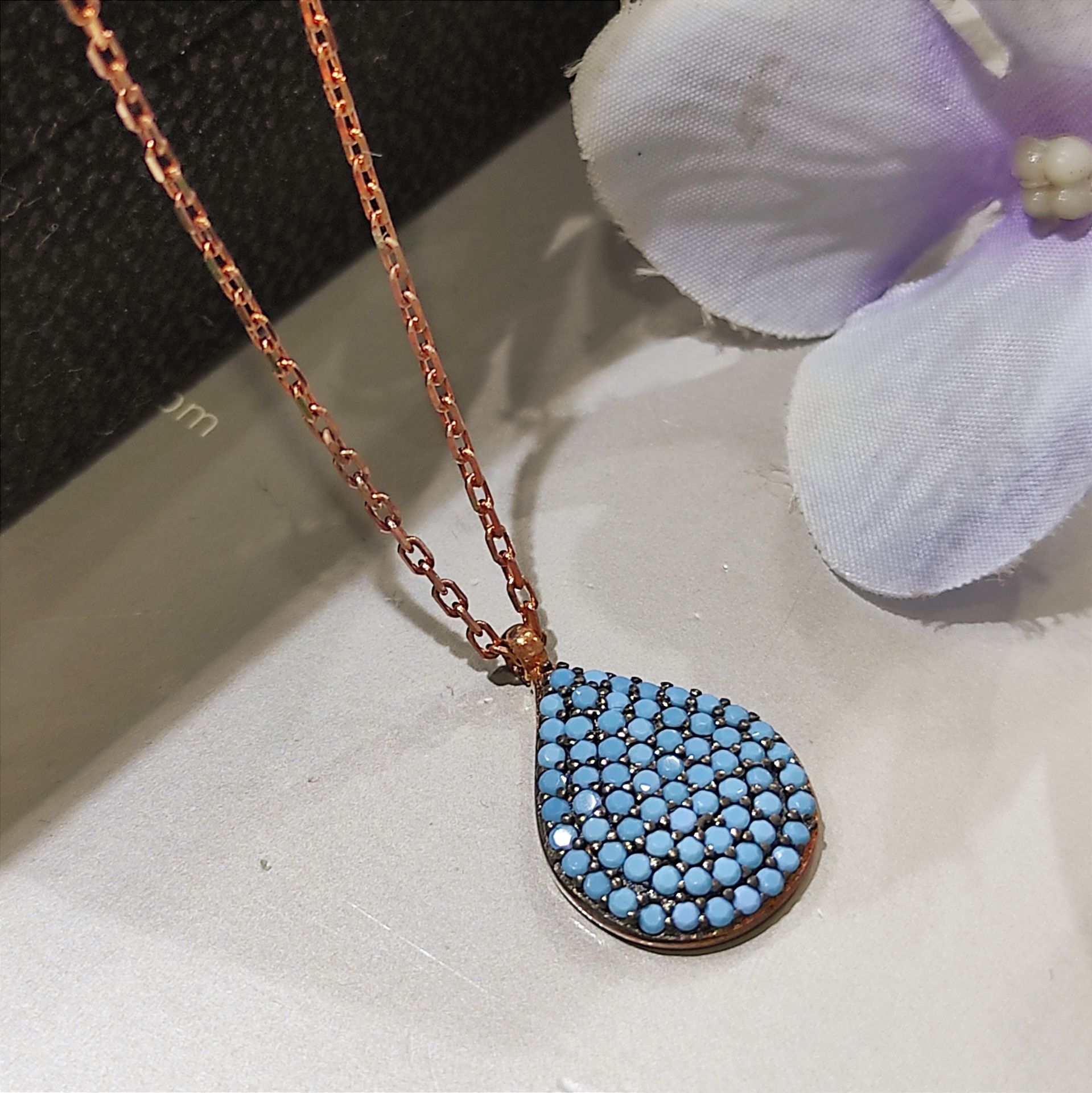 Nano Mavi Taşlı Damla Gümüş Kolye