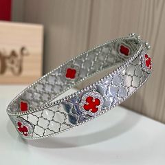 Mercan Taşlı,Altın Rodajlı van clife İthal Gümüş Bilezik