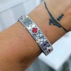 Mercan Taşlı,Altın Rodajlı van clife İthal Gümüş Bilezik