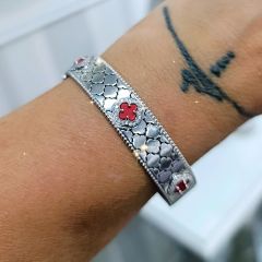 Mercan Taşlı,Altın Rodajlı van clife İthal Gümüş Bilezik