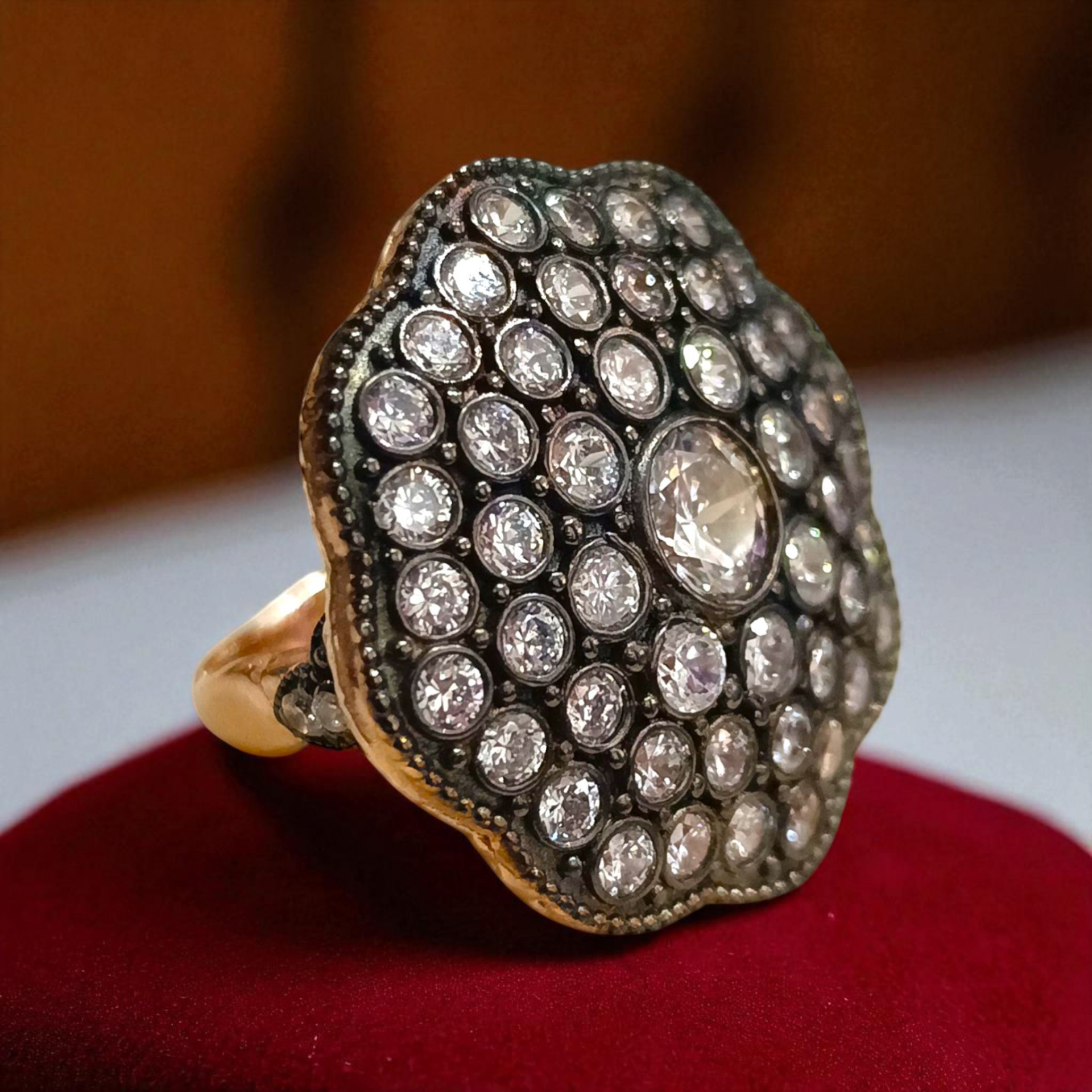 Elmas Montur,Elmas işçiliği Altın kaplamalı Gümüş Yüzük