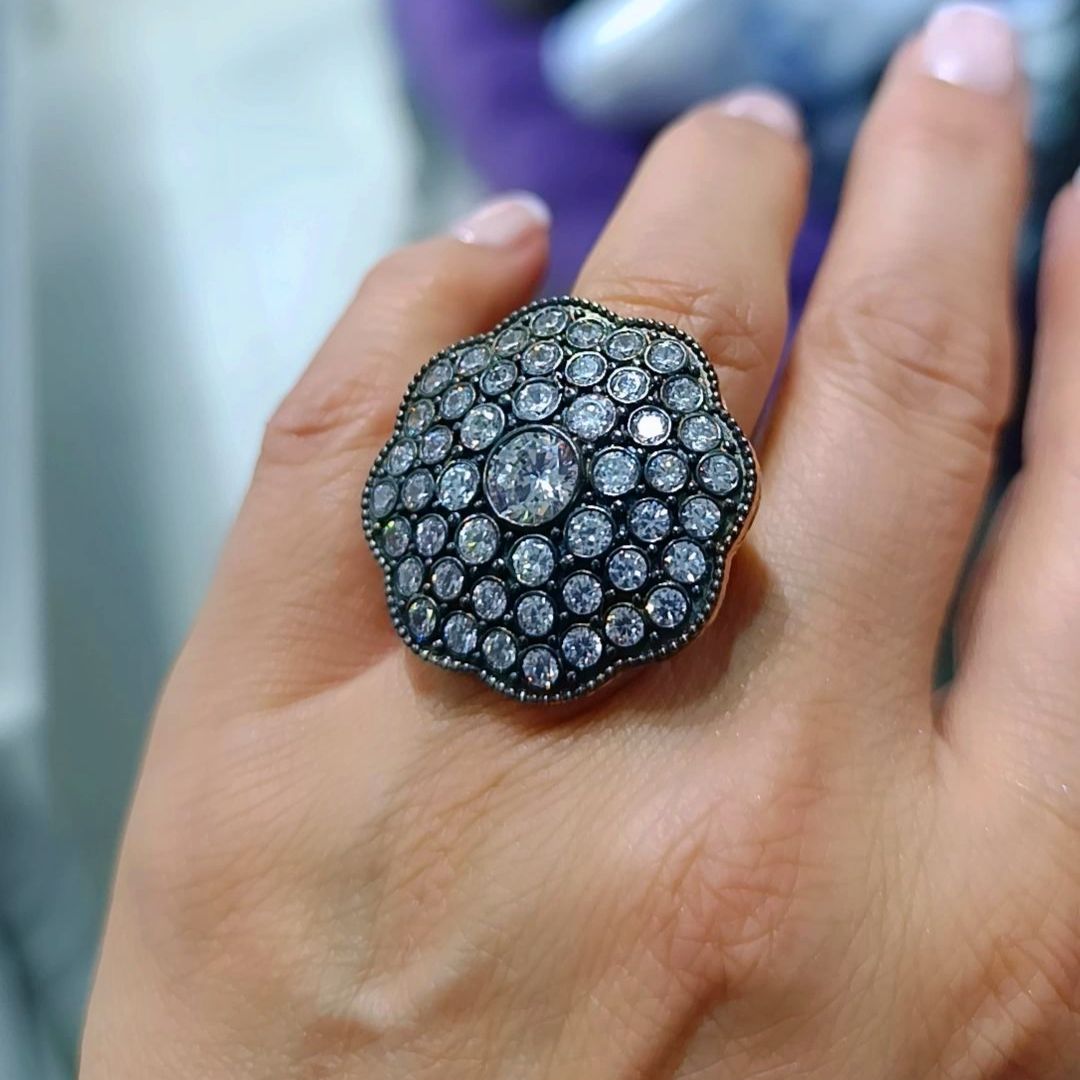 Elmas Montur,Elmas işçiliği Altın kaplamalı Gümüş Yüzük