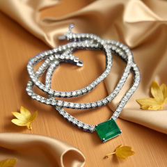 Paraibu ve Swarovski Taşlı Altın Rodajlı Gümüş Suyolu Kolye