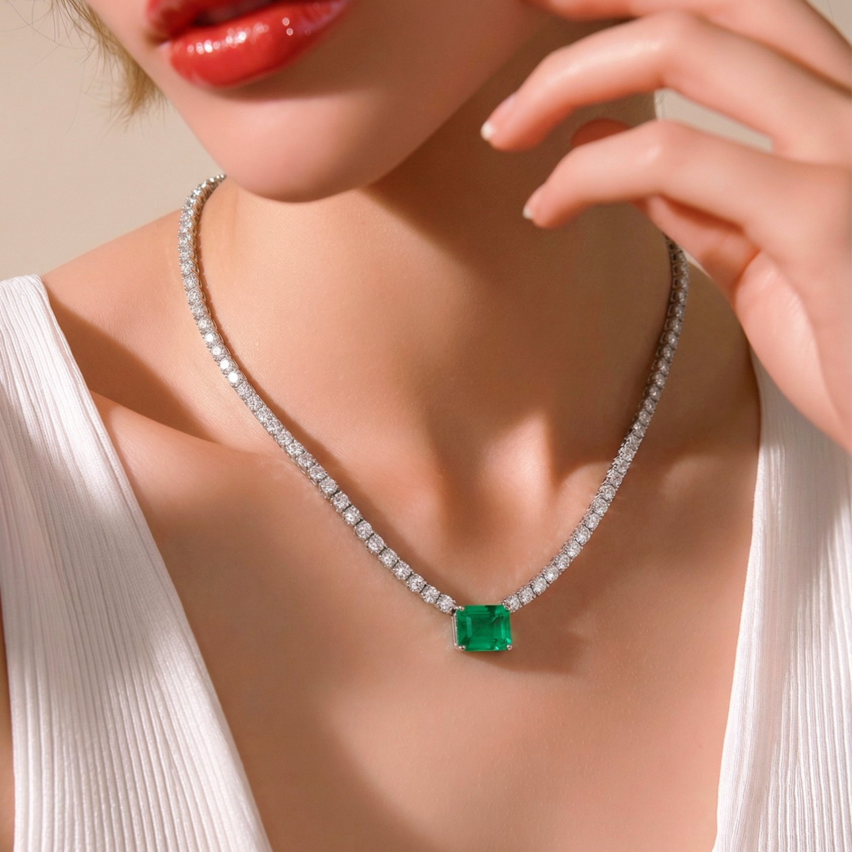 Paraibu ve Swarovski Taşlı Altın Rodajlı Gümüş Suyolu Kolye