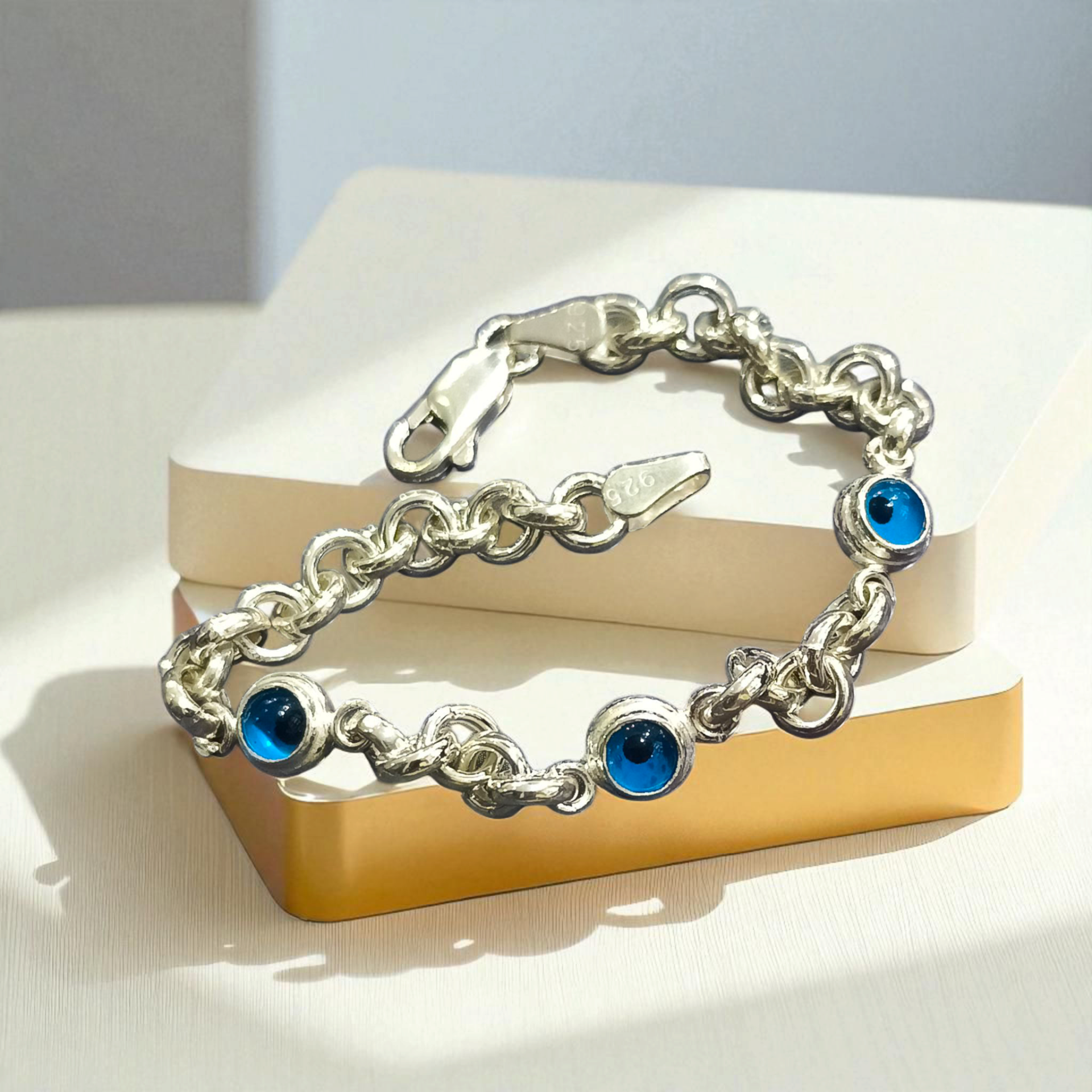 Nazar boncuklu Halka Model Gümüş Bileklik