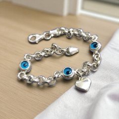 Nazar boncuklu kalp li, Gümüş Halka Bileklik