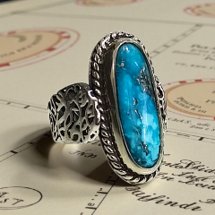 Fruze (Turkuaz)Taşlı Tasarım Oval Gümüş Yüzük
