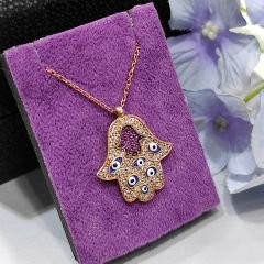 Fatımanin Eli Nazar Rose Gümüş Kolye