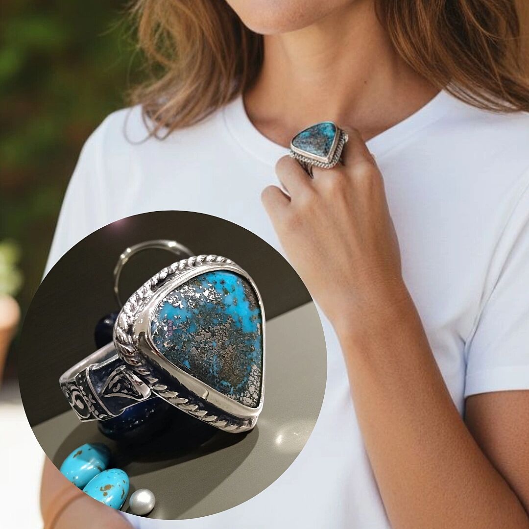 Firuze (Turkuaz) Taşlı Tasarım Gümüş Yüzük
