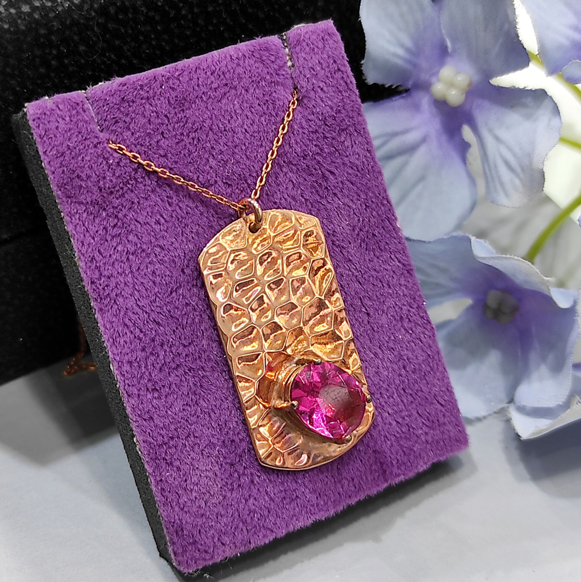 Yakut Taşlı Rose Tasarım Gümüş Kolye