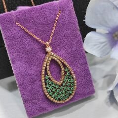 Swarovski Damla taşlı Tasarım Gümüş Rose Kolye