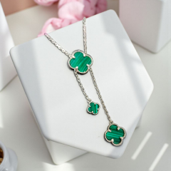 Malakit Taşlı Vancilef Yonca Model Gümüş Kolye