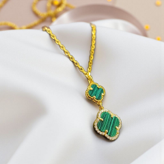 Malakit Taşlı Altin Kaplamalı Vancilfe Gümüş Kolye