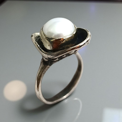 Hakiki İnci Taşlı Elişi Otantik Gümüş Yüzük