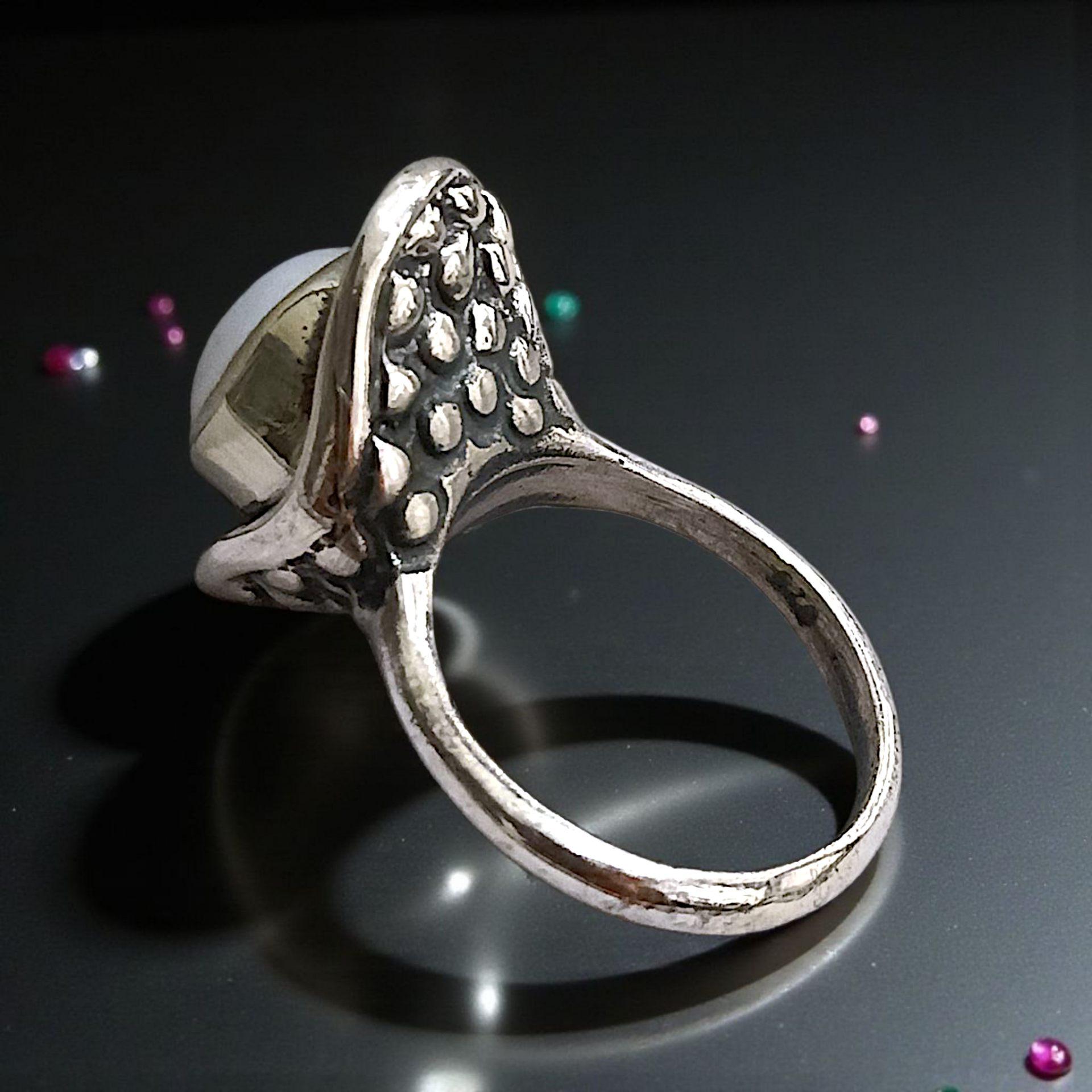 Hakiki İnci Taşlı Elişi Otantik Gümüş Yüzük