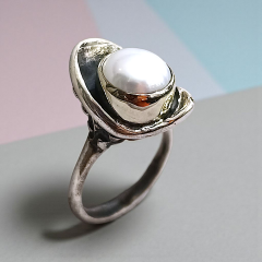 Hakiki İnci Taşlı Elişi Otantik Gümüş Yüzük