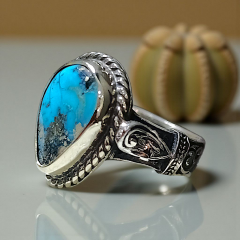 Fruze Turkuaz Taşlı Elişi Tasarım Gümüş Yüzük