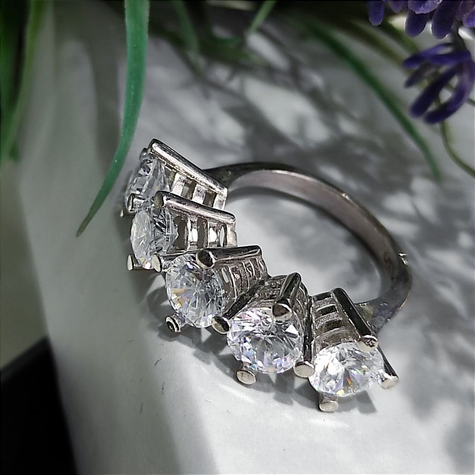 Swarovski taşlı Altın kaplamalı Gümüş 5 Taş Yüzük