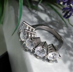 Swarovski taşlı Altın kaplamalı Gümüş 5 Taş Yüzük