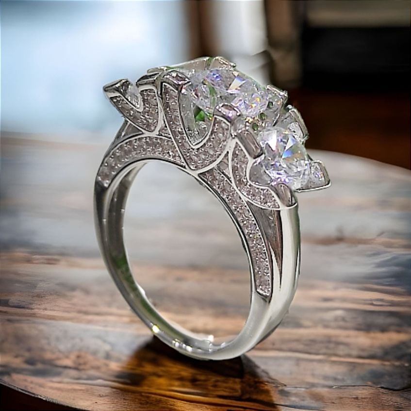 Swarovski Taşlı, Altın Kaplamalı Gümüş Tria Yüzük