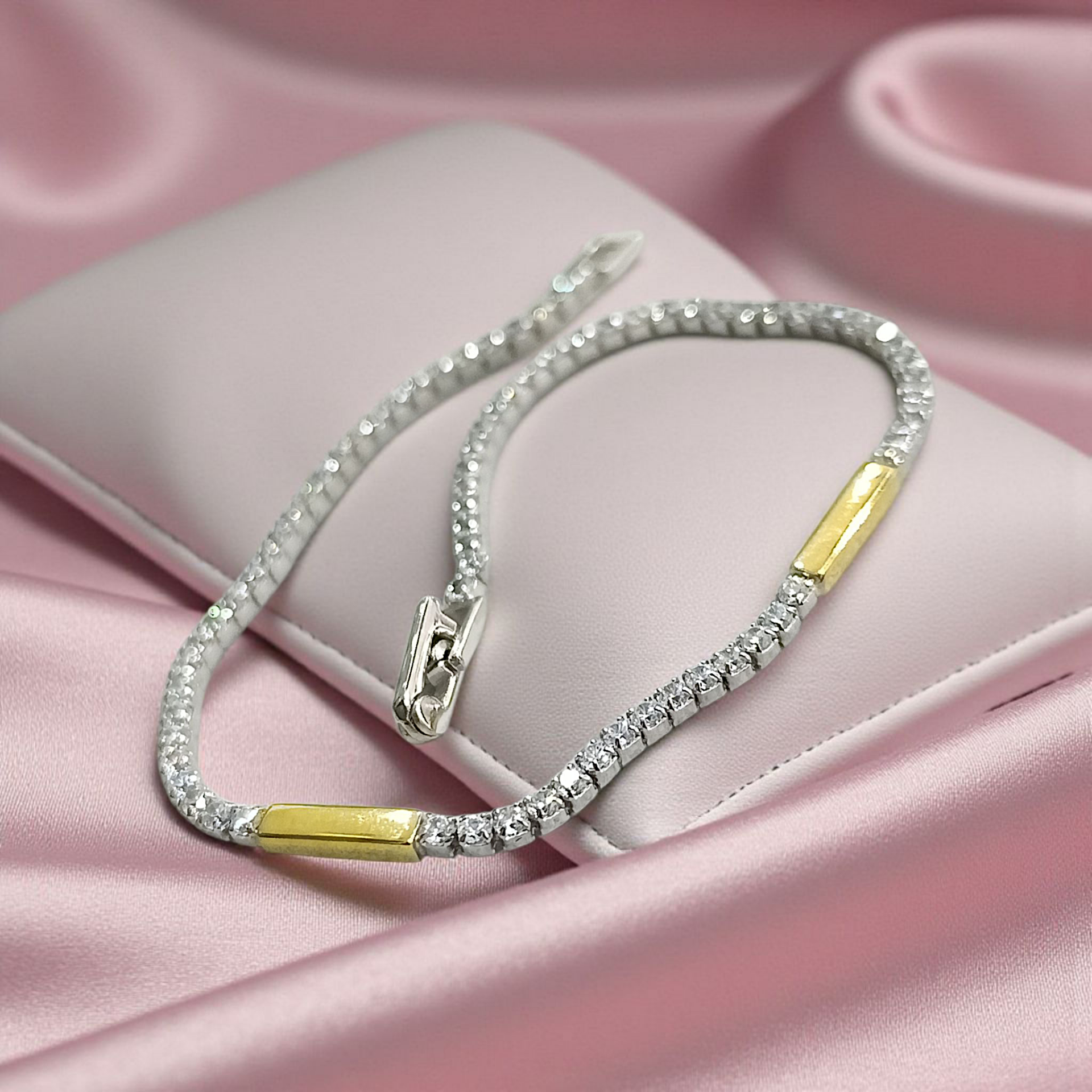 Swarovski Taşlı Altın Rodajlı Gümüş Suyolu Bileklik