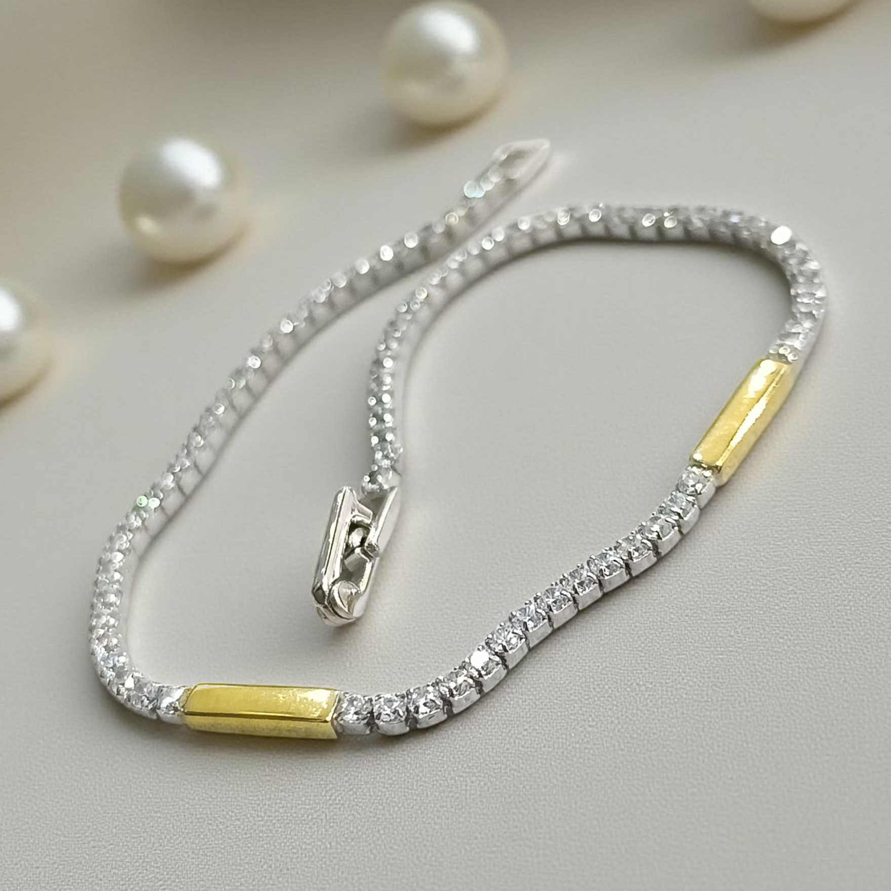 Swarovski Taşlı Altın Rodajlı Gümüş Suyolu Bileklik