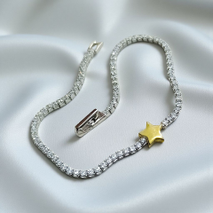 Swarovski Taşlı Altın Kaplamalı Yıldız Suyolu Gümüş  BileklikBile