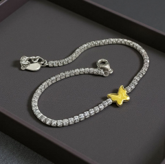 Swarovski Taşlı Altın Rodajlı Kelebek Suyolu Gümüş Bileklik