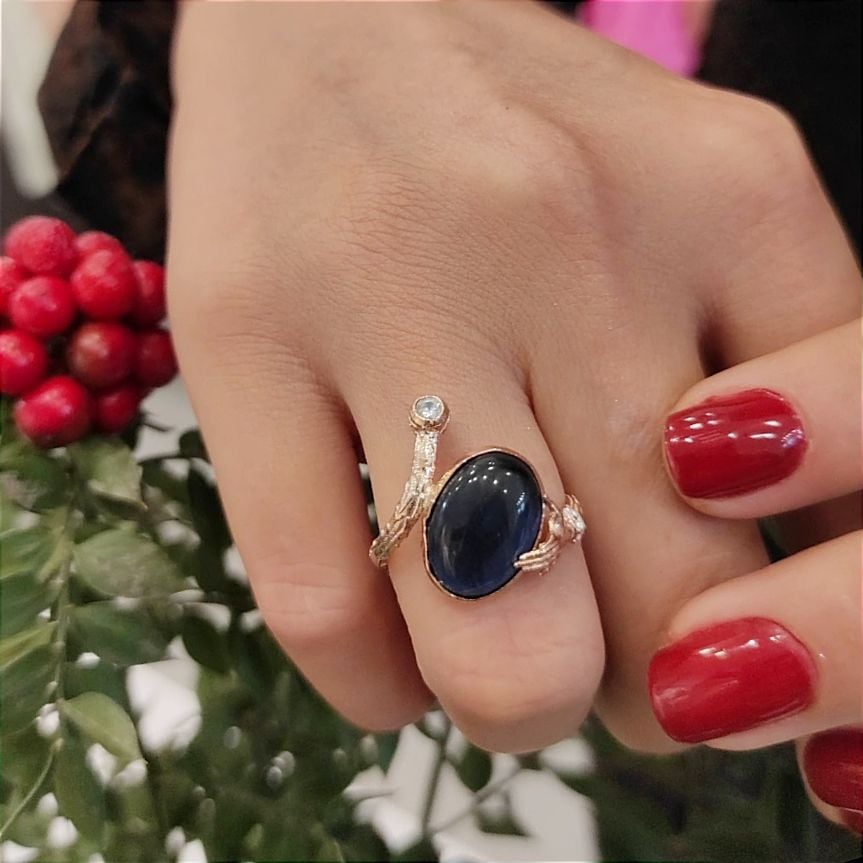 Lapis Taşlı,Rose Gümüş Yüzük