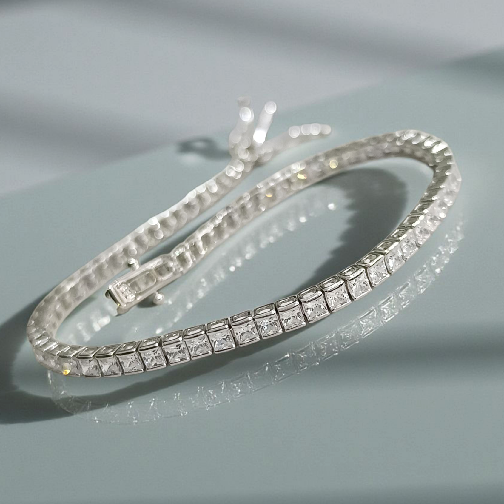 Kare Kesim mozanit Taşlı Altın Kaplamalı Gümüş suyolu Bileklik