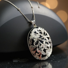 Oltu Taşlı Elişi Tek Tasarım Gümüş Kolye