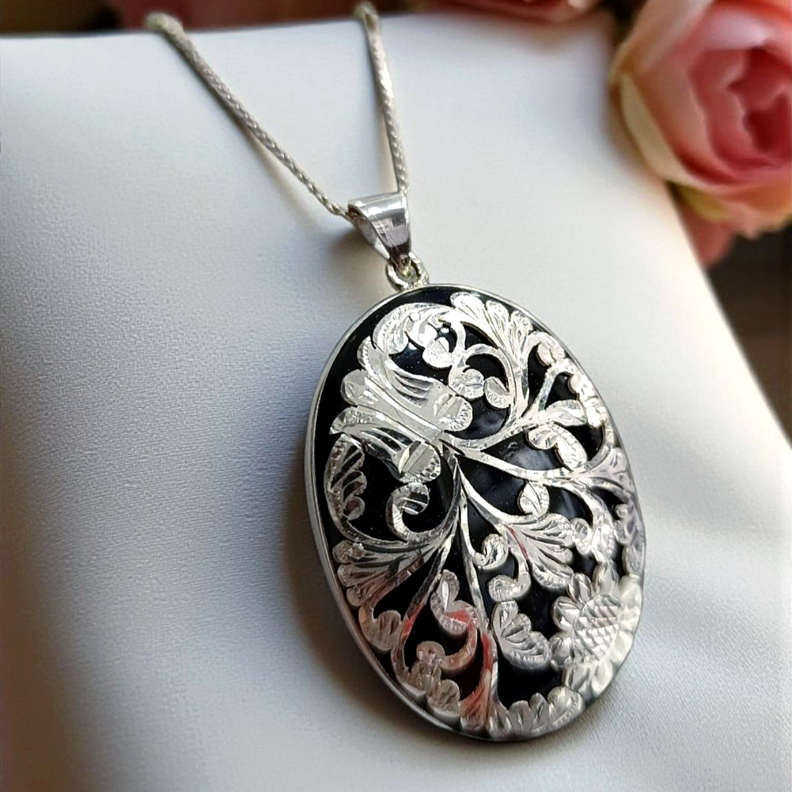 Oltu Taşlı Elişi Tek Tasarım Gümüş Kolye