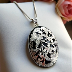 Oltu Taşlı Elişi Tek Tasarım Gümüş Kolye