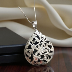 Oltu Taşlı Tek Tasarım Elişi Gümüş Damla Kolye