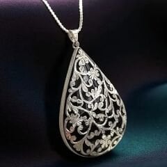 Oltu Taşlı Tek Tasarım Elişi Gümüş Damla Kolye