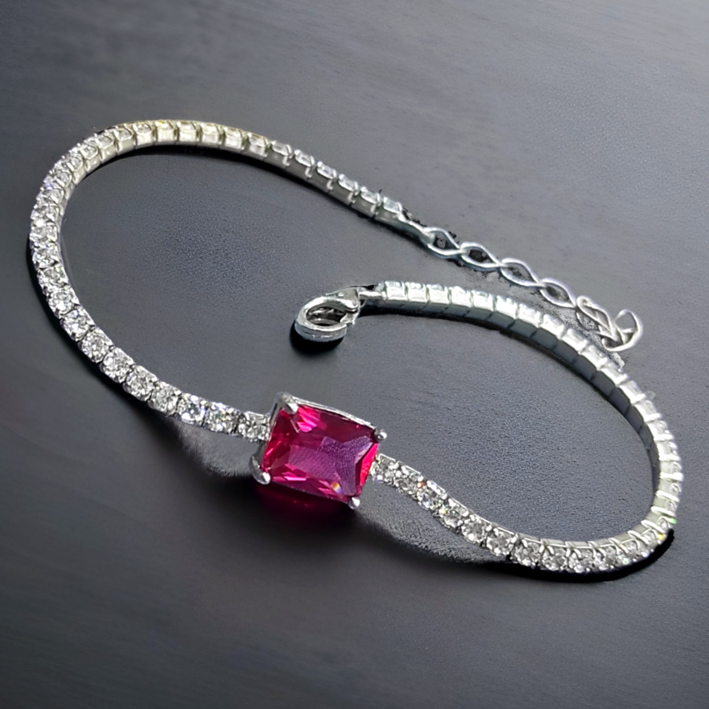 Swarovski taşlı, Fuşya Gümüş Suyolu Bileklik