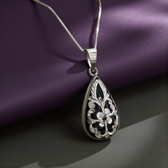 Oltu Taşlı Elişi Tasarım Damla Gümüş Kolye