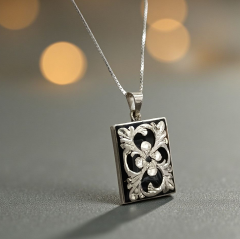 Oltu Taşlı Elişi Tasarım Gümüş Kare Kolye