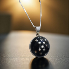 Oltu Taşlı Tasarım Yuvarlak Gümüş Kolye