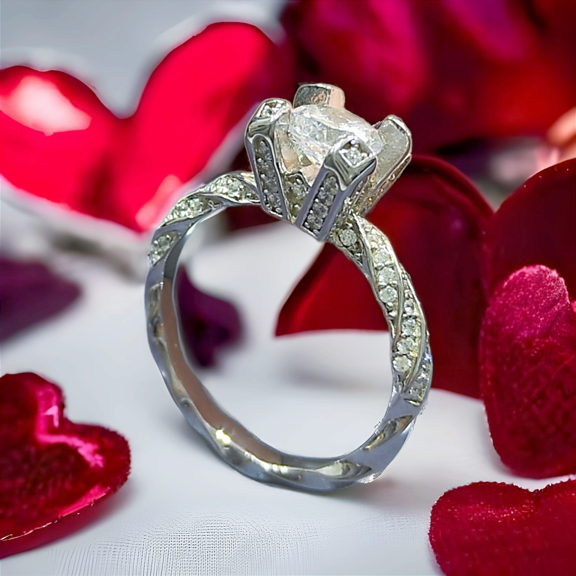 Swarovski Taşlı, Altın Kaplamalı Gümüş Yüzük