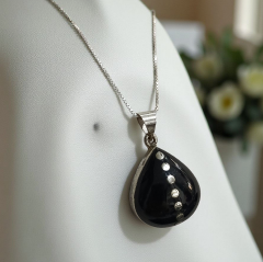 Oltu Taşlı Tasarım Gümüş Elişi Kolye