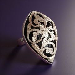 Oltu Taşlı Tek Tasarım Elişi Gümüş Yüzük