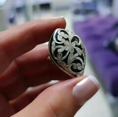 Oltu Taşlı Tek Tasarım Elişi Gümüş Yüzük