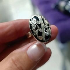 Oltu Taşlı Tasarım Elişi Oval Gümüş Yüzük