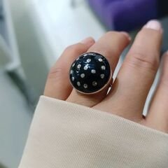 Oltu Taşlı Tasarım Gömme çivili Gümüş Yüzük