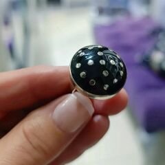 Oltu Taşlı Tasarım Gömme çivili Gümüş Yüzük