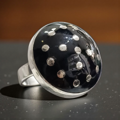 Oltu Taşlı Tasarım Gömme çivili Gümüş Yüzük