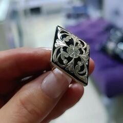 Oltu Taşlı Elişi Tasarım Gümüş Yüzük