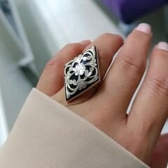 Oltu Taşlı Elişi Tasarım Gümüş Yüzük