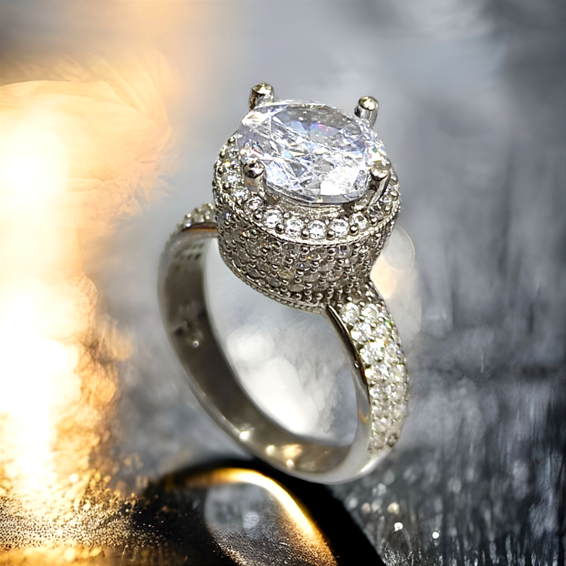 Swarovski Taşlı Altın Kaplamalı Gümüş Yüzük